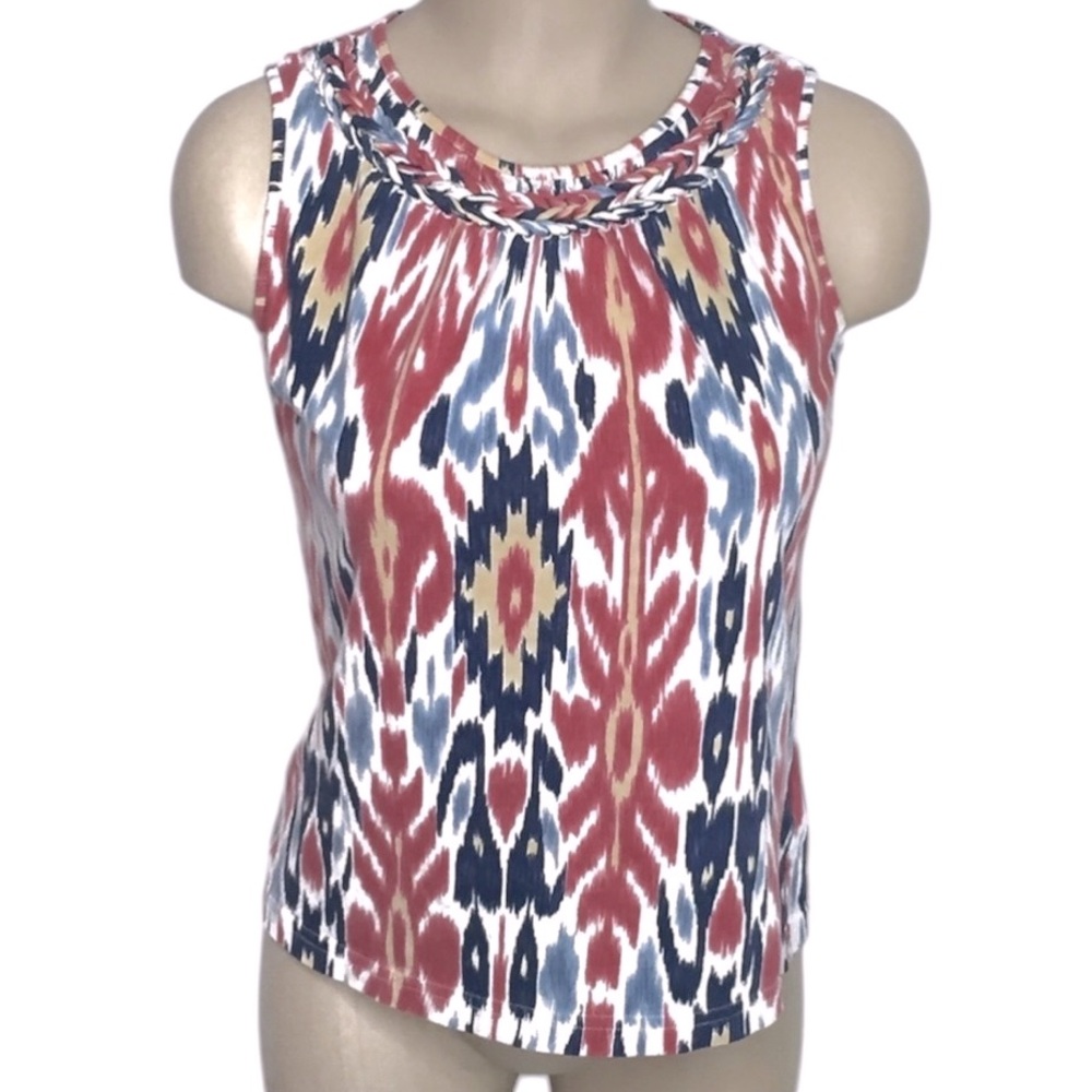 CHAPS DENIM PETITES Sleeveless Top Aztec Print Cotton Size Petite Medium